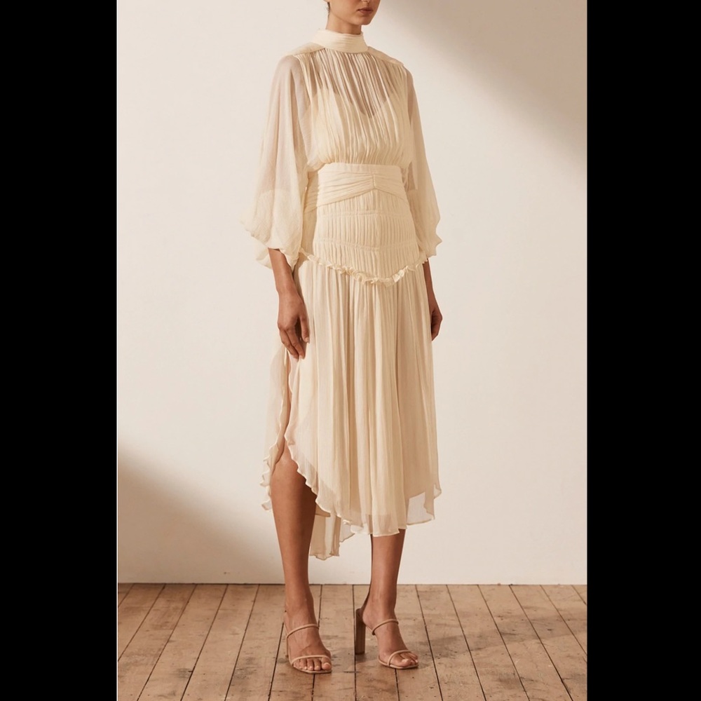Shona Joy | IRIS Long Sleeve Open Back Midi Dress - Cream/Ivory US8 [AU12]